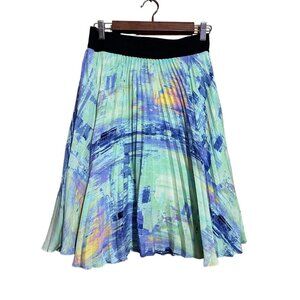Apt 9 Abstract Print Pleated Midi Skirt With Elastic Waistband Size M Watercolor